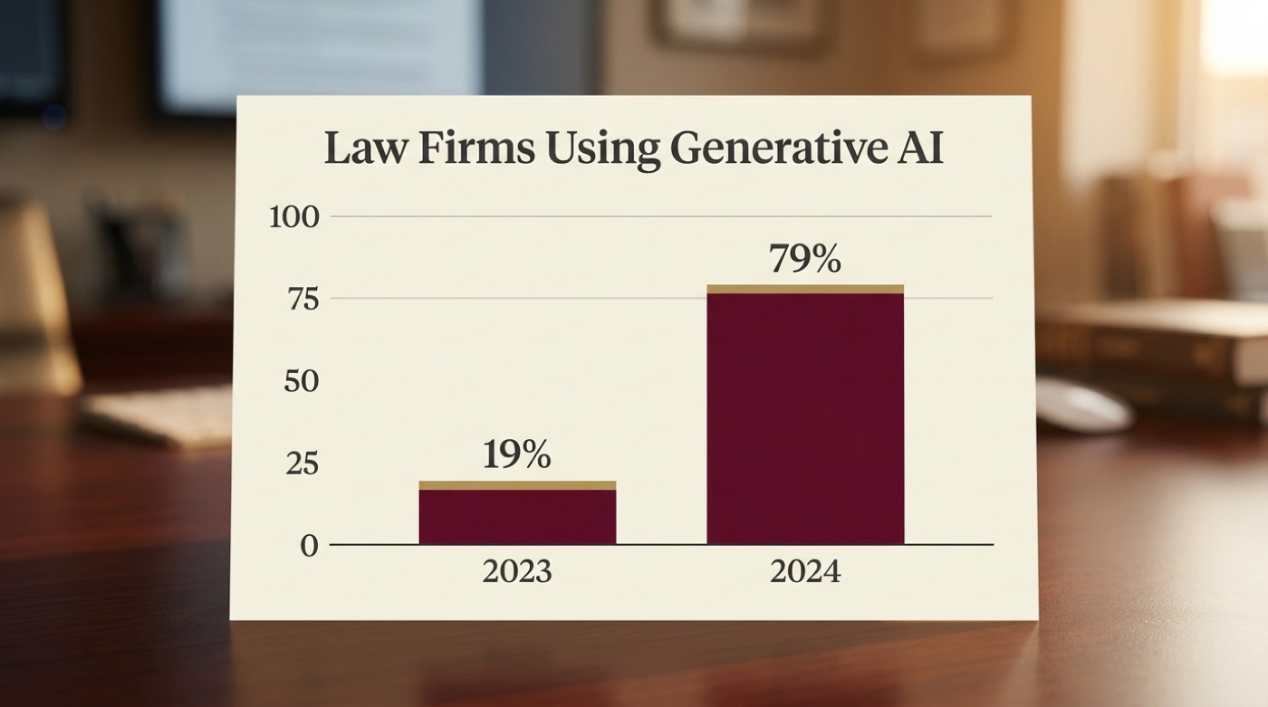 Bar chart showing law firm use of generative AI rising from 19 percent in 2023 to 79 percent in 2024